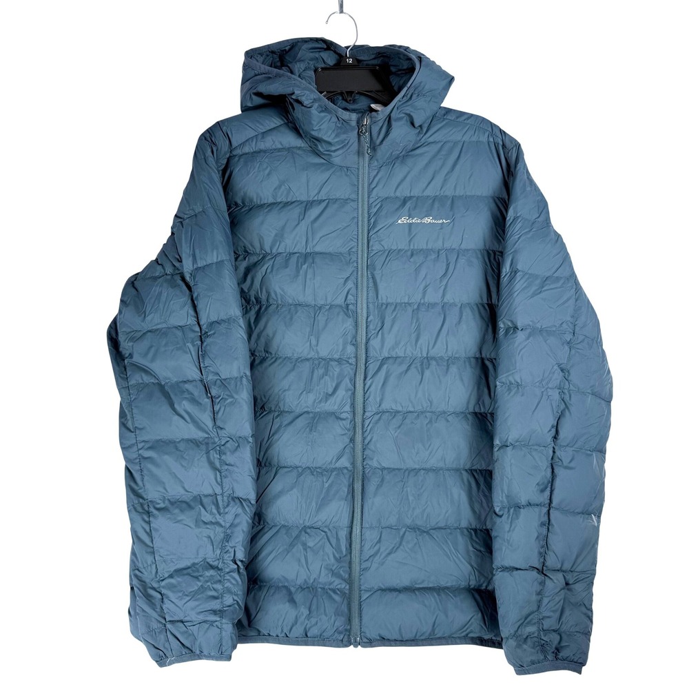 Eddie Bauer Puffer Jacket Men L Blue EB650 Down Hooded Gorpcore Outdoor Hiking